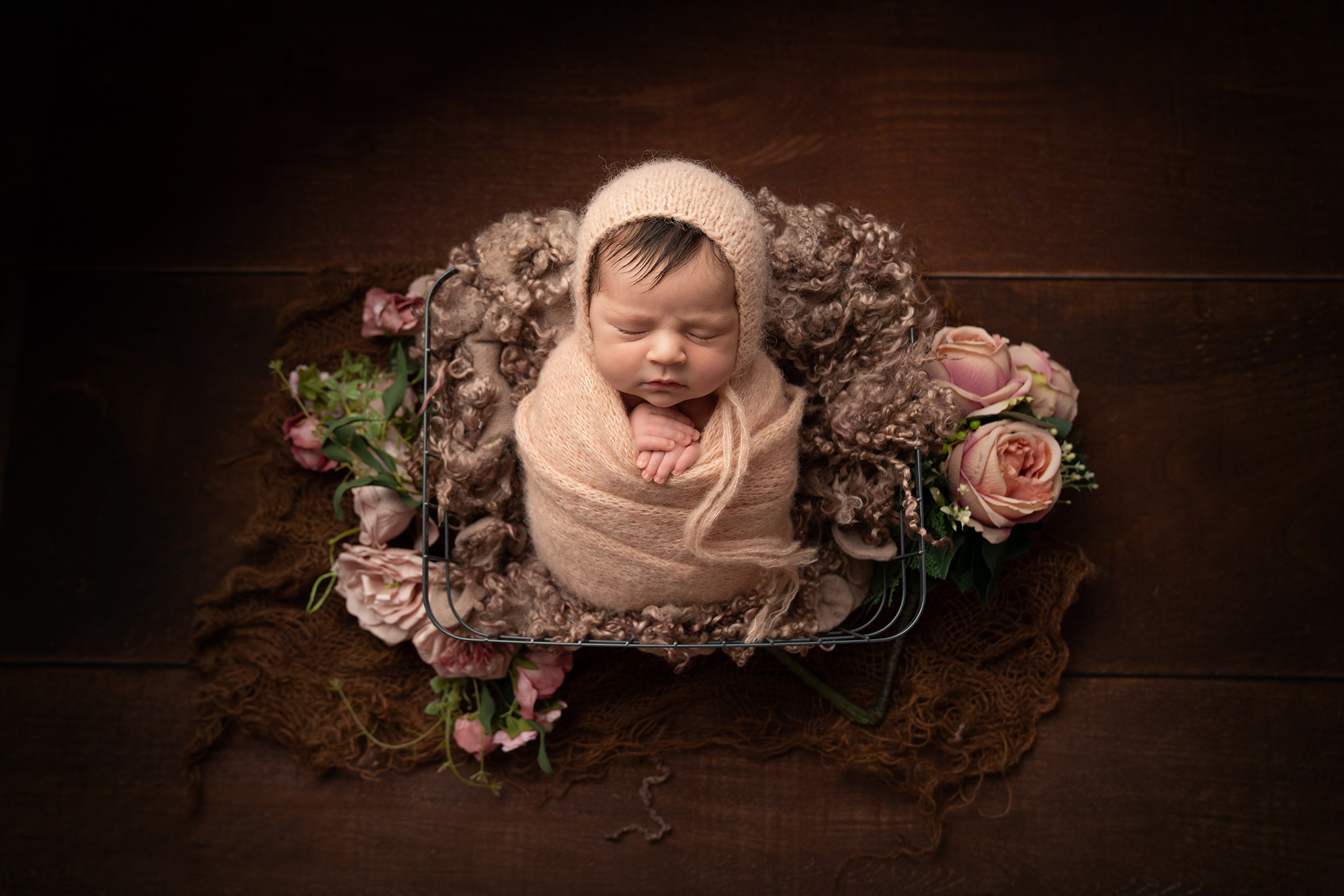 New born baby with flowers
