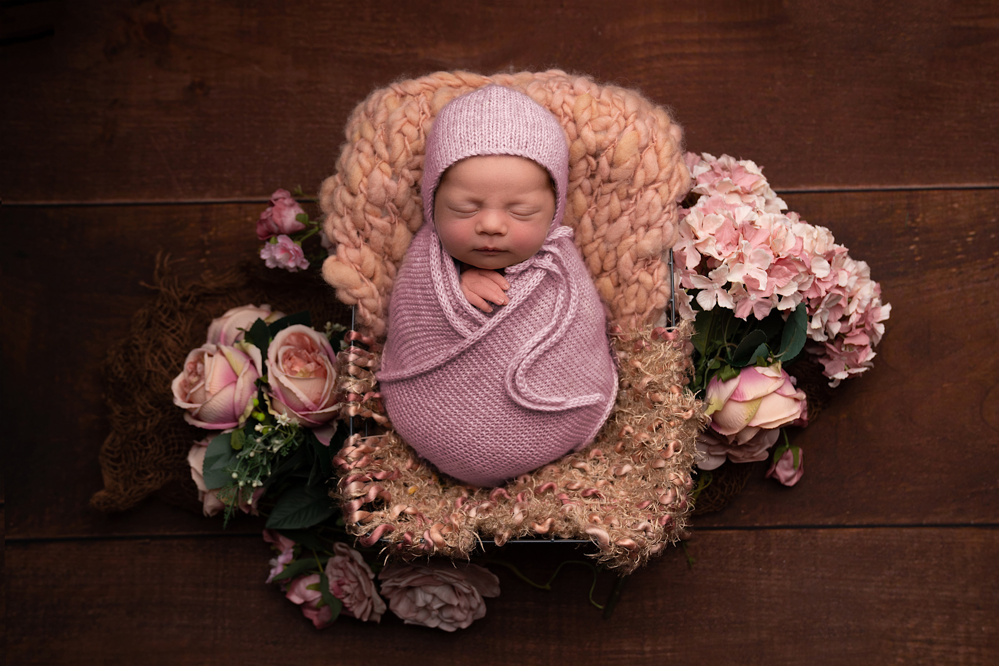 Newborn flower and basket photography